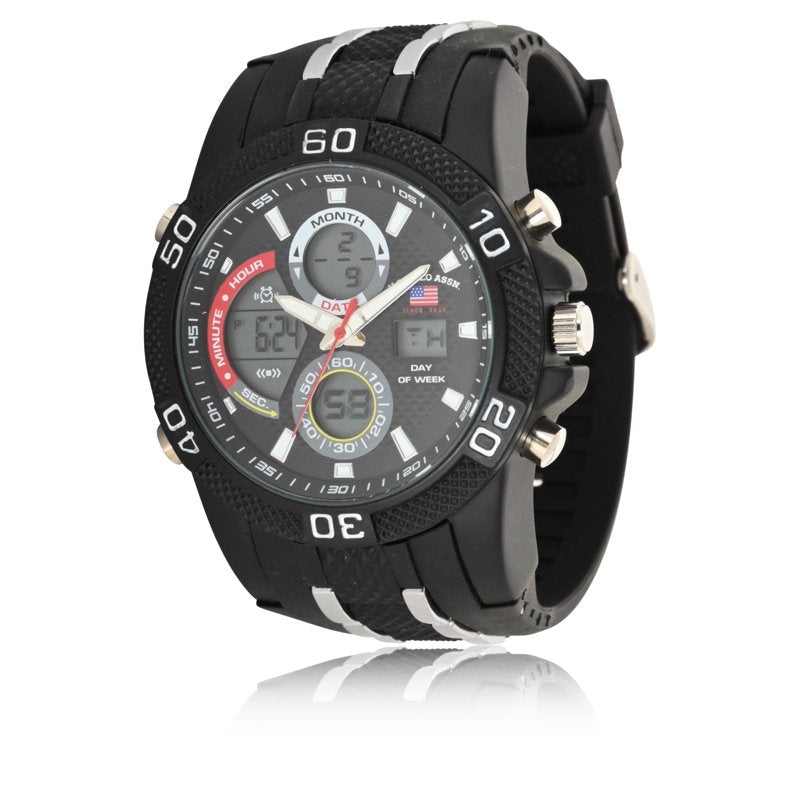 Men's Sport Watch with Analog and Digital Display - Black and Silver Link Band