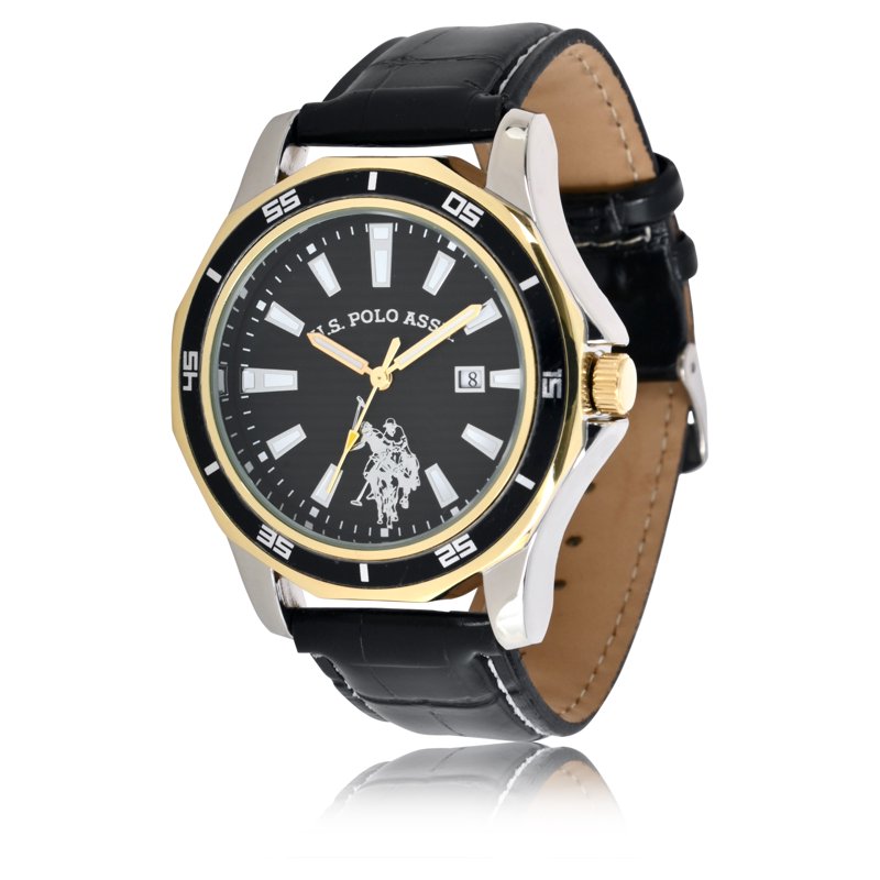 Men's Vintage Black and Gold Quartz Watch - Classic Wristwatch