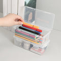 Large Transparent Plastic Pencil Box with Locking Lid & Handle - Space-Saving Organizer