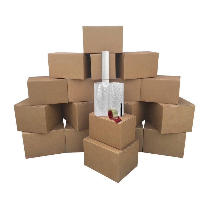 Moving Boxes Kit with Supplies - All Sizes, Bubble Wrap & Tape Included
