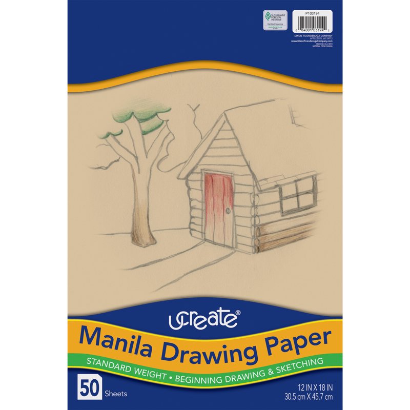 Drawing Paper - Manila, Standard Weight, 12 x 18 Inches, 50 Sheets