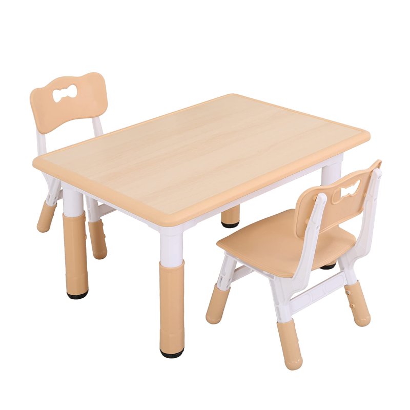 Kids Table and Chair Set with Adjustable Height - Safe Rounded Edges, Easy Wipe Surface