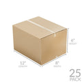 12x8x6 Inch Corrugated Shipping Boxes Pack of 25 - Heavy Duty Cardboard Storage