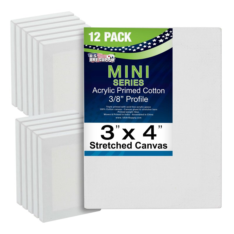 Mini Primed Stretched Canvas Set - 3x4 Inch for Painting & Crafts, 12 Pieces
