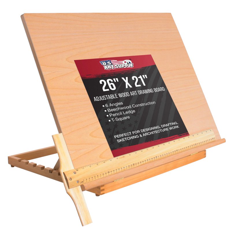 Extra Large Adjustable Wood Artist Drawing Board with Drafting T-Square
