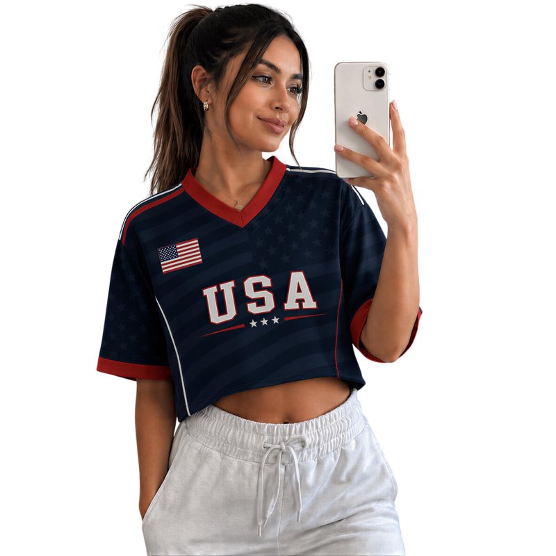 USA Crop Top Soccer Jersey America Supporter XS-3XL - Multicolor Variation: Croptop Football, L