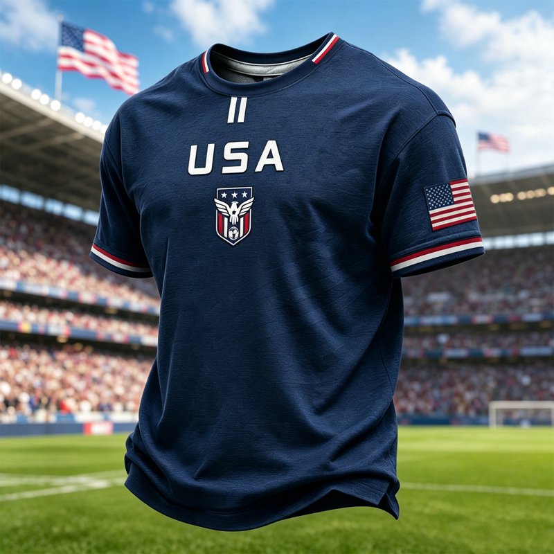 USA Soccer Jersey Shirt for Men 2026 - Blue, S - Short Sleeve Football Top