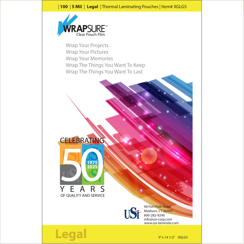Legal Size Thermal Laminating Pouches 9x14.5 Inch, 5 Mil Clear Gloss, Box of 100