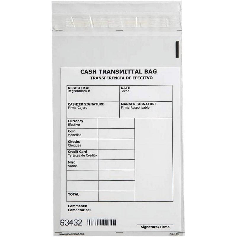 Cash Transmittal Bags 6x9 Clear Self-Sealing Security 500 Pack