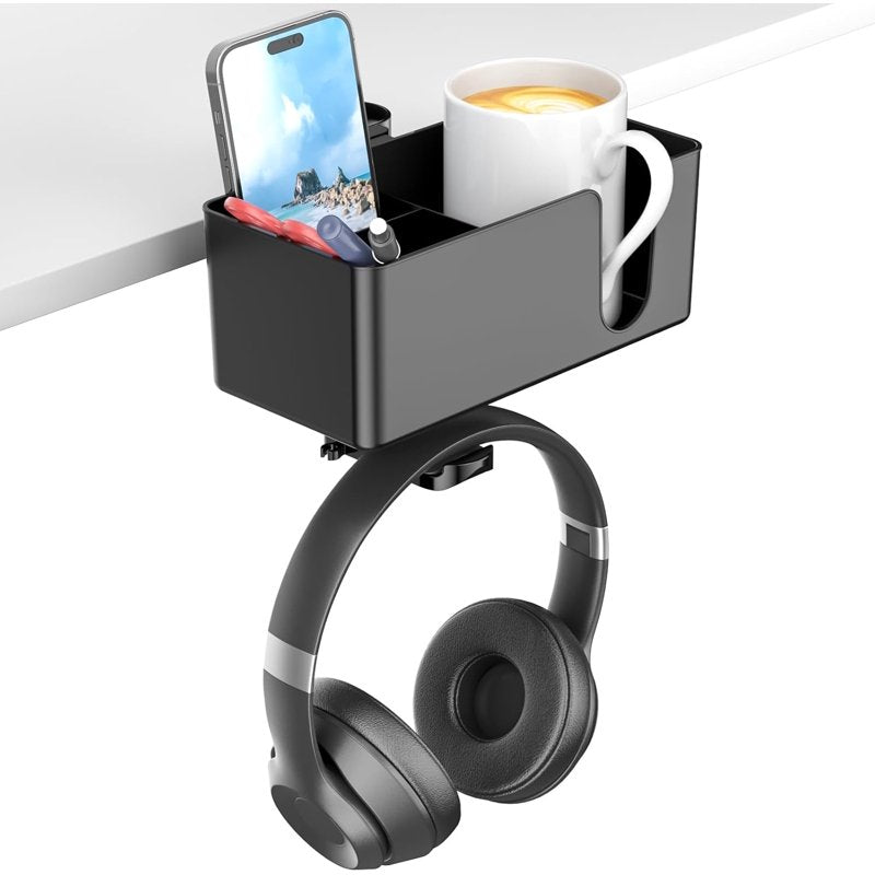 4-in-1 Desk Cup Holder & Headphone Organizer Clip - Under Desk Storage