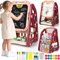 Kids Art Easel 3-in-1 Double-Sided Magnetic Whiteboard & Chalkboard, Adjustable Standing Toddler Art Desk