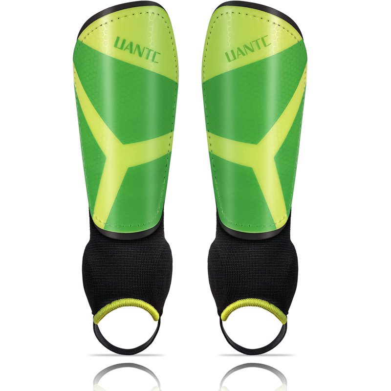 Shin Guards with Ankle Protection - 1 Pair Kids Soccer Youth Guard with Adjustable Straps Green