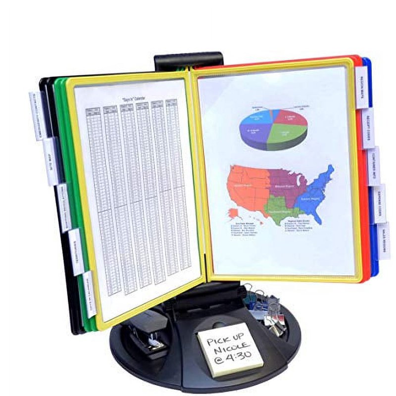 AdjustaView 10-Pocket Desk Organizer with Supplies Storage Base and Index Tabs