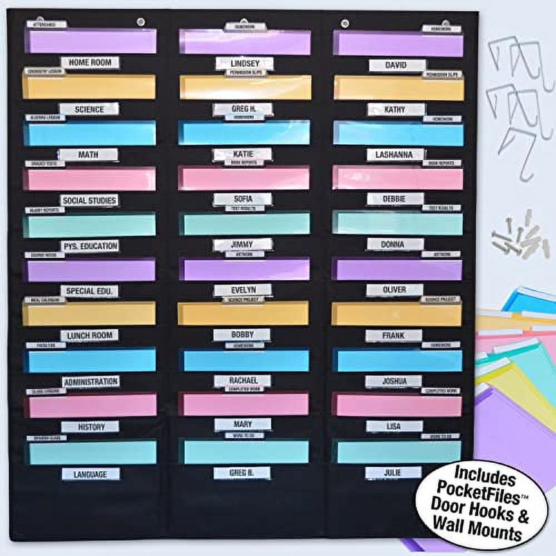 Heavy Duty Wall Chart Filing System with 30 Pockets & Labels - Office & Classroom Organizer