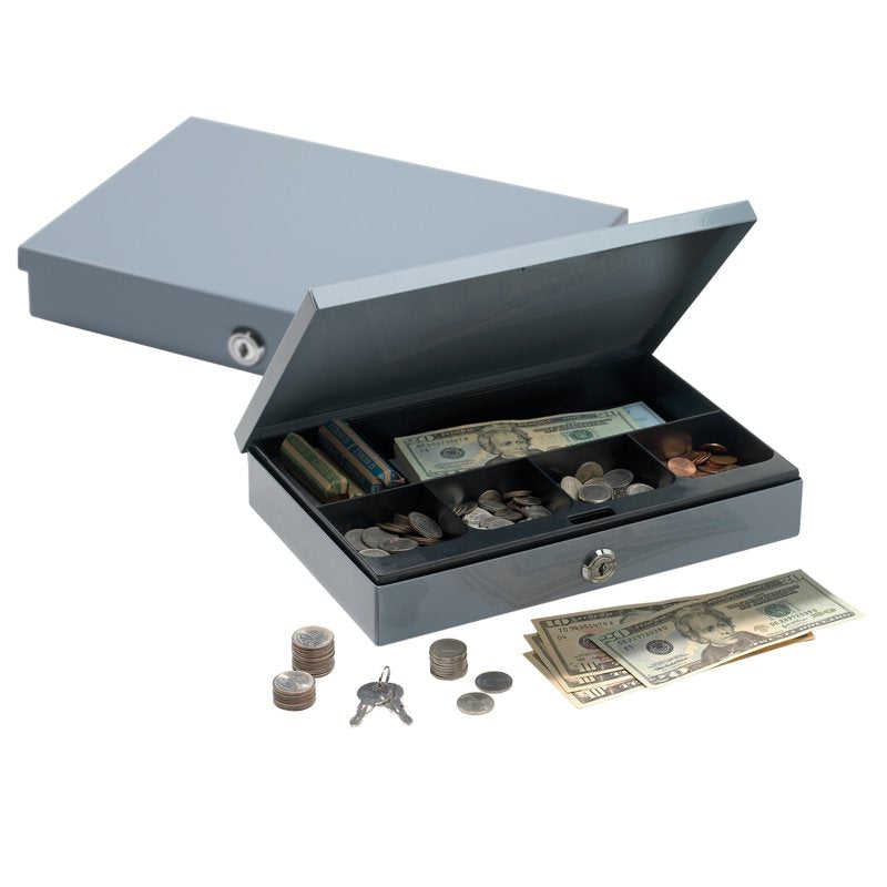 Slim Cash Box with Security Lock - Heavy Duty Steel, Gray, 2H x 11.25W x 7.5D