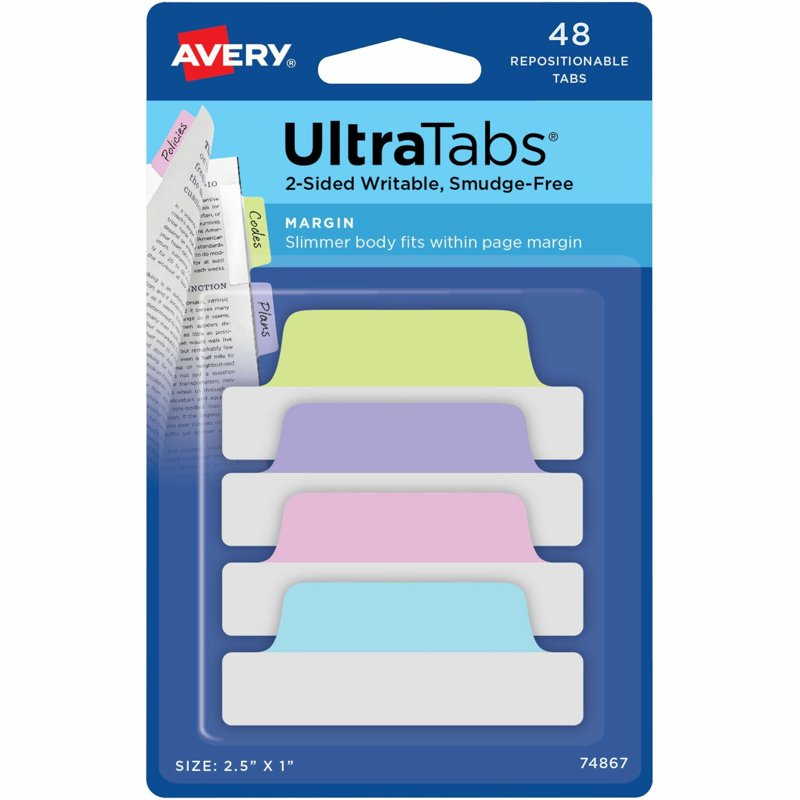 Assorted Pastel Page Tabs with Repositionable Adhesive - 48 Pack