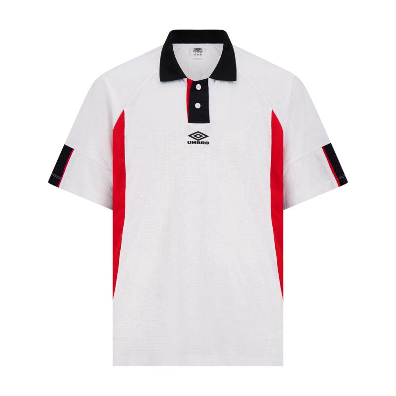 Umbro Men's Collared Football Shirt - White, Black & Goji Berry, Size S (Variation: Brilliant White / Black / Goji Berry)
