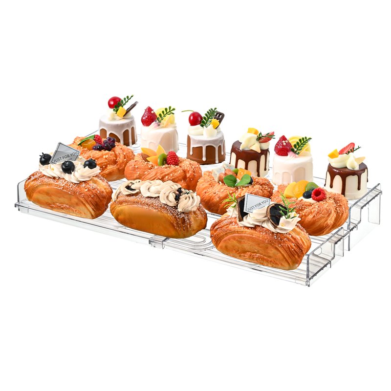3-Tier Clear Display Riser Stand - Extendable Adjustable Shelf Organizer for Perfume, Cupcakes, Figures & More