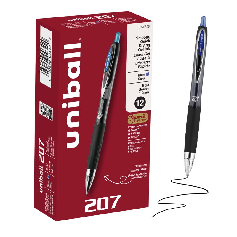 Gel Pens 1.0mm Bold Point Retractable Ink, Blue, 12 Pack
