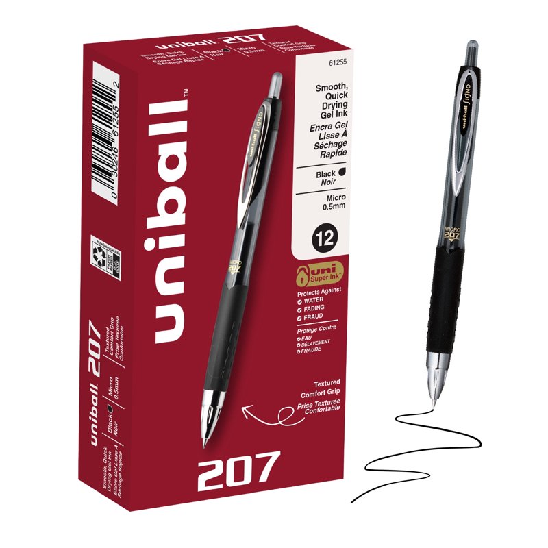 Retractable Gel Pens with Micro 0.5mm Fine Tip - Black Ink, 12-Count Pack