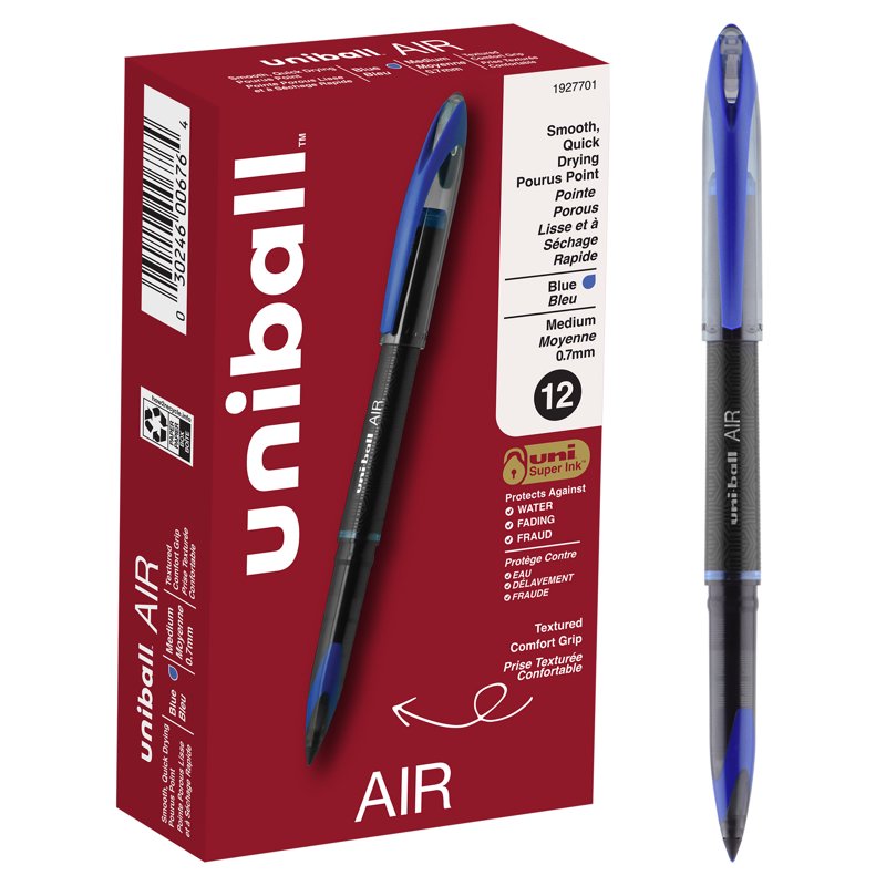 Uniball Air Porous Point Fine Tip Pens 0.7mm Blue Ink 12 Count
