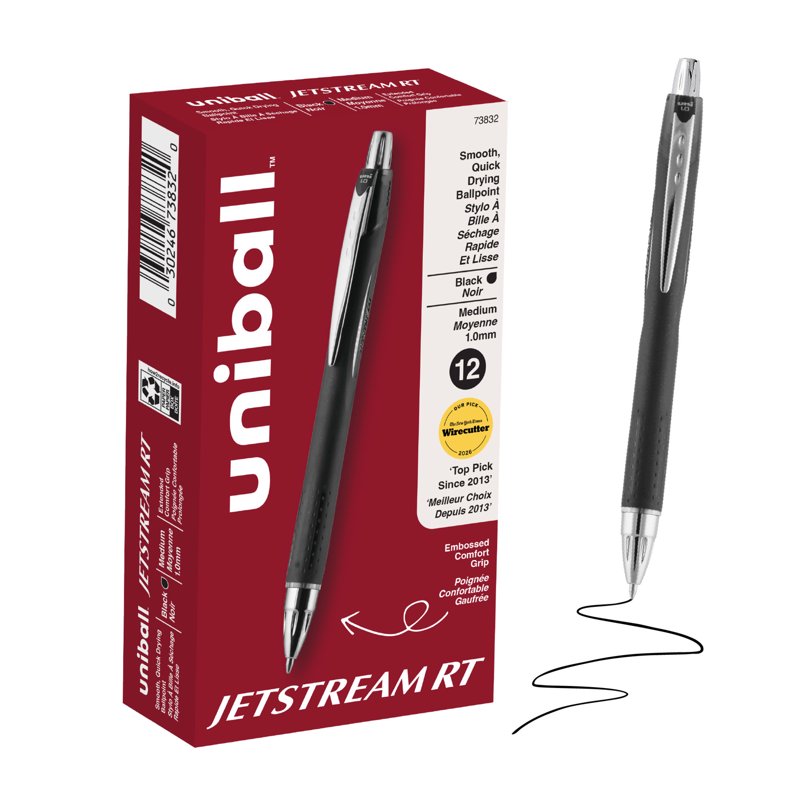 Retractable Ballpoint Pens with Hybrid Ink - Black, 12 Pack