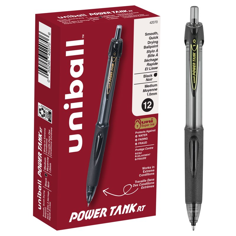 Retractable Ballpoint Pens with Medium 1.0mm Tip, Waterproof & Refillable, 12 Pack