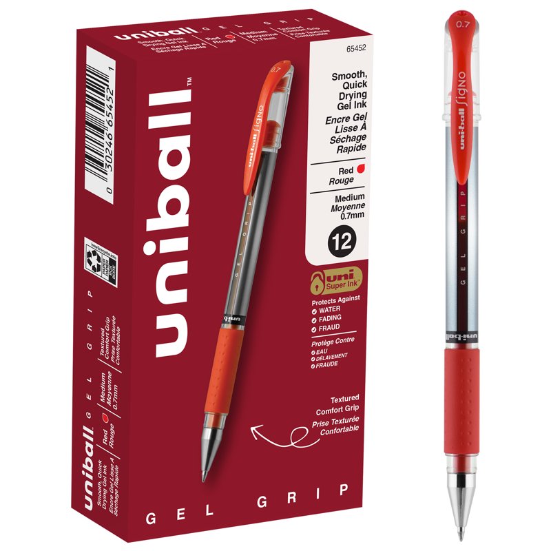 Uniball Rollerball Pens with Gel Ink - Medium 0.7mm Point, Red Ink, Pack Variants
