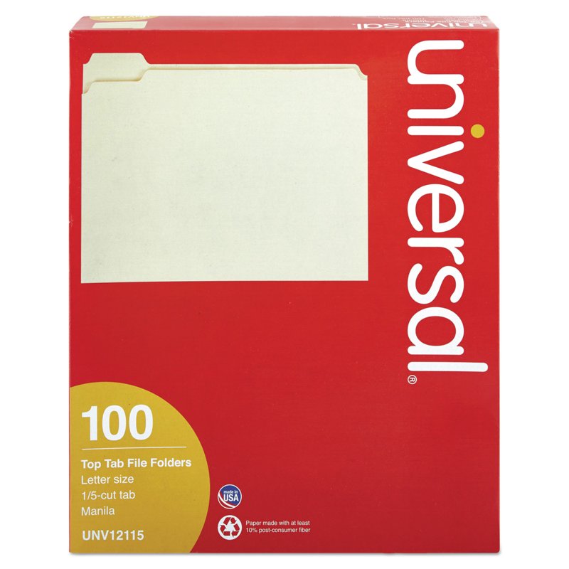 Universal Manila File Folders 1/5 Cut Assorted Letter Size 100/Box