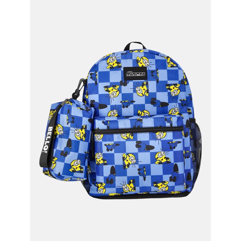 Unisex 17-Inch Allover-Printed Minions Backpack with Pencil Pouch - Blue