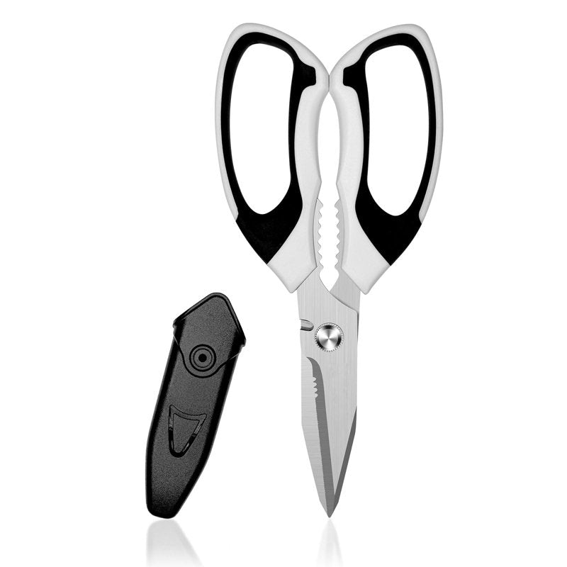 8-Inch Heavy Duty Scissors with Protective Cover - Serrated Stainless Steel, Yellow (Variation: White)