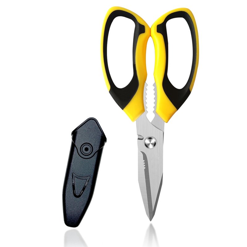 Yellow 8-Inch Heavy Duty Scissors with Protective Cover – Stainless Steel Serrated Shears