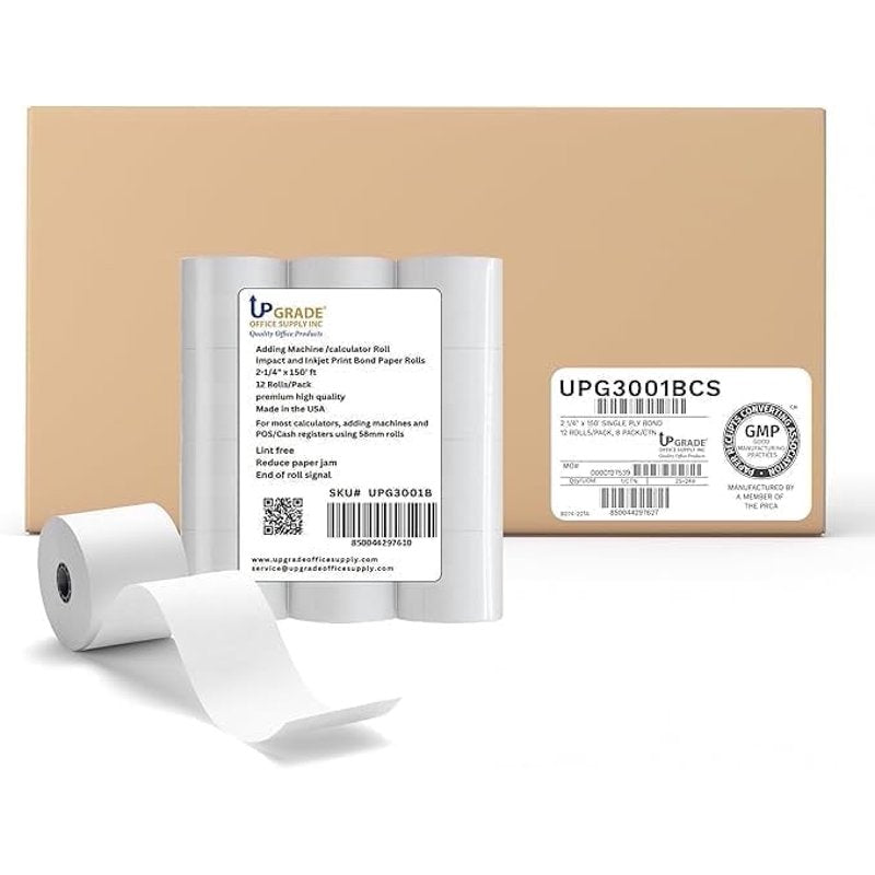 Office Adding Machine Tape Rolls 2 1/4 Inch x 150 Ft 96-Pack - Made in USA