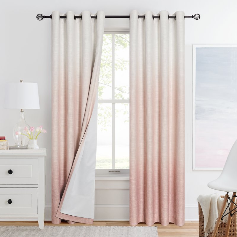 Blackout Window Curtains Two Tone Gradient Grommet Panels for Bedroom Living Room