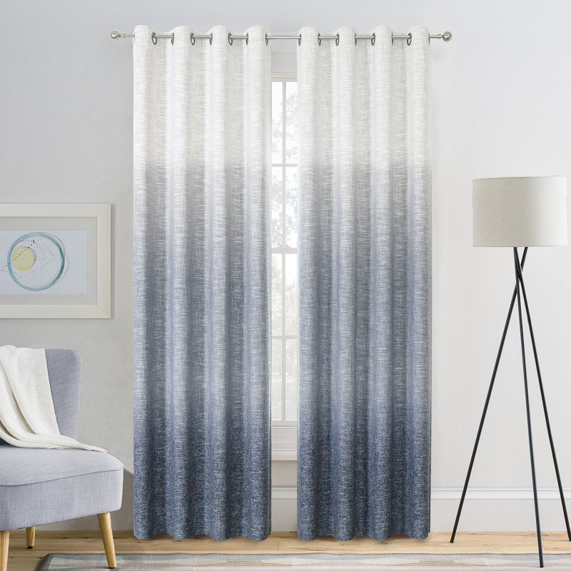 Blackout Curtains Two Tone Ombre Grommet Window Drapes - Modern Linen Style