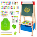 Kids Wooden Magnetic Chalkboard & Whiteboard Easel with Paper Roll - Toddler Art Gift