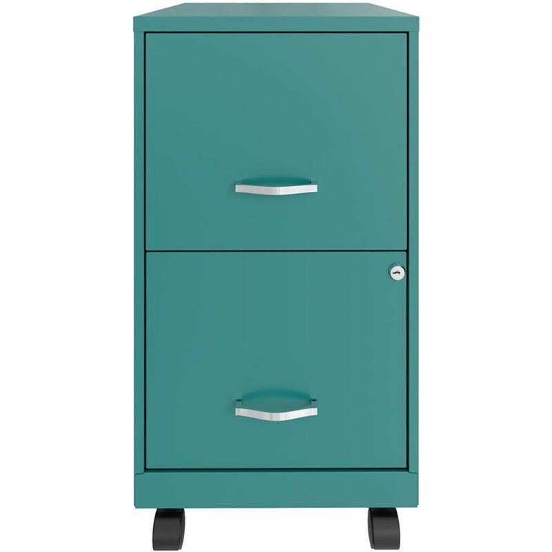 Mobile Metal Filing Cabinet with 2 Drawers, Lockable, Turquoise