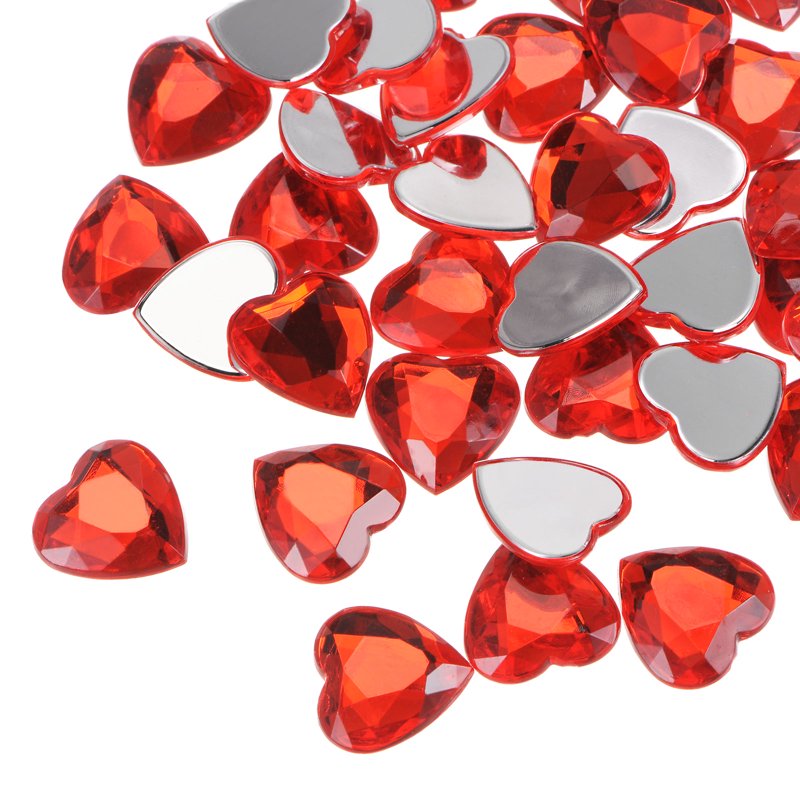 40 Pcs Acrylic Heart Rhinestones for Crafts and Jewelry Decoration, Flat Back Plastic Gems