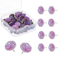 50 Pack Glitter Rhinestone Push Pins for Cork Boards Purple Decorative Thumb Tacks