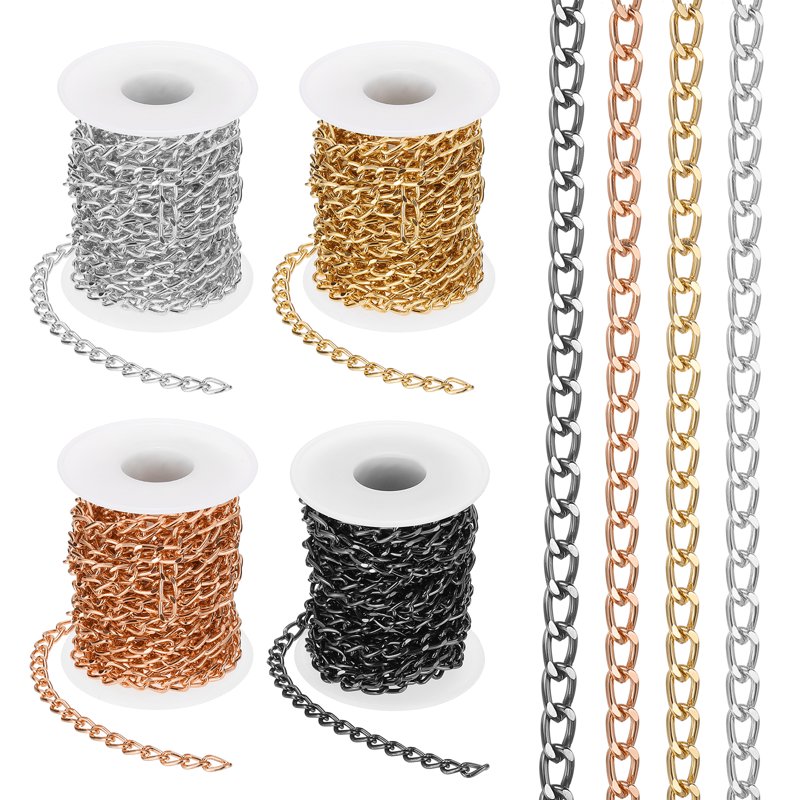 Aluminum Curb Chain Roll - Twisted Links for Jewelry Making, 65.6ft, Gold/Silver/Rose Gold/Black
