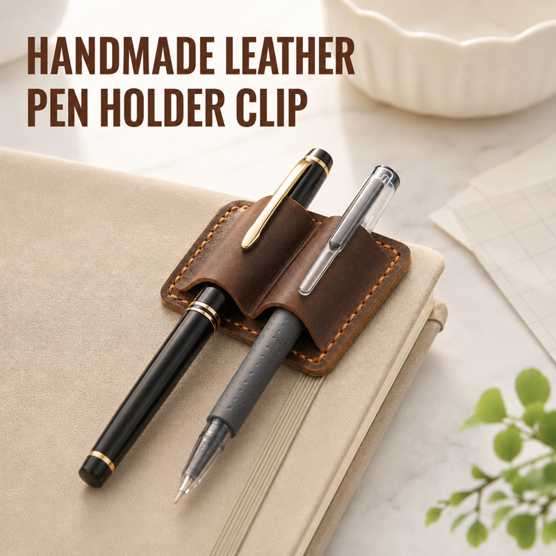 Leather Pen Loop Clip - Handmade Double Pen Holder for Notebooks & Journals