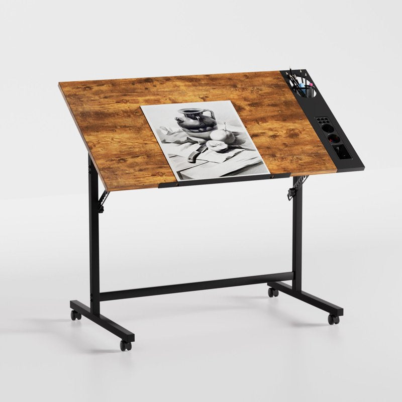 Adjustable Drafting Table with Wheels and Pencil Ledge - Art & Craft Desk