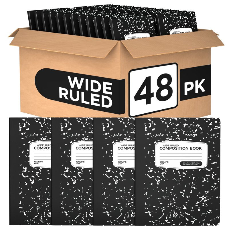 Wide Ruled Composition Notebook Hard Cover Marble 100 Sheets 48 Pack