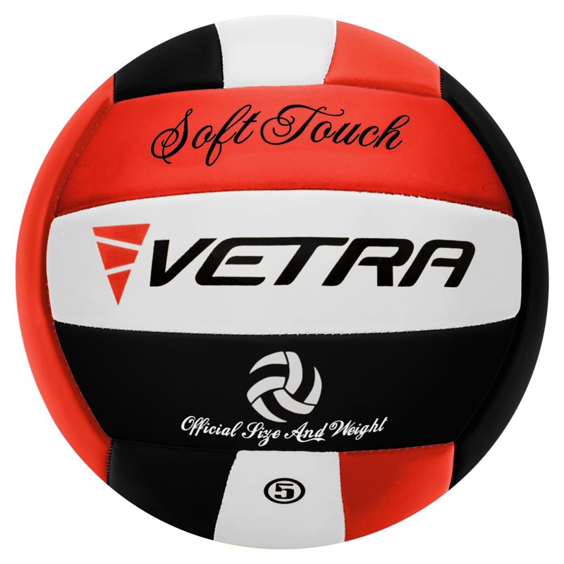 Premium Soft Touch Volleyball - Official Size 5, Indoor & Outdoor Use, Red/Black/White