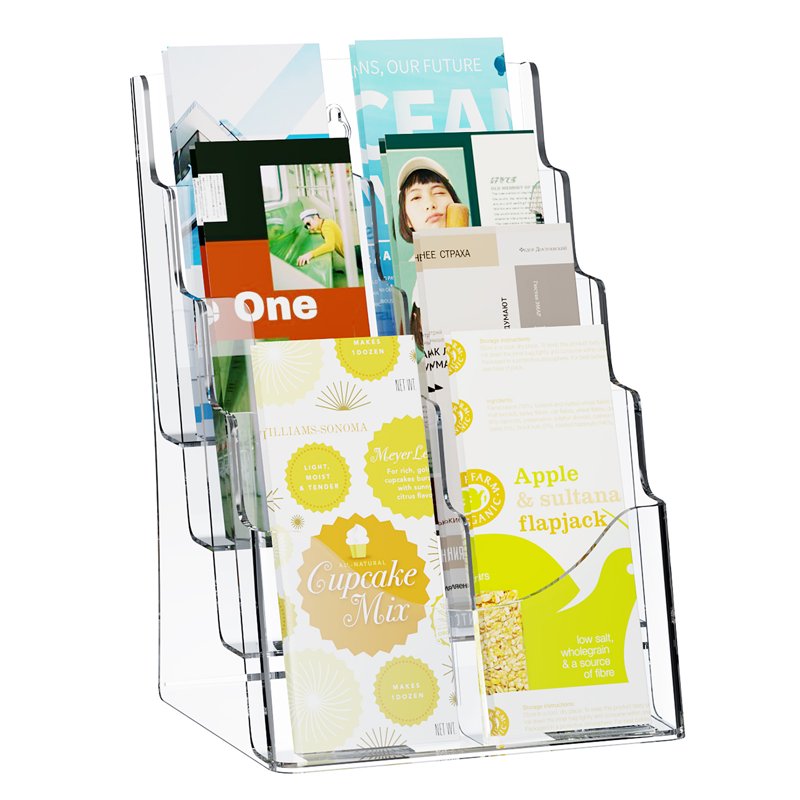 Acrylic Brochure Holder Stand 8.5x11 inch Multi-Tier Display Organizer with Removable Dividers