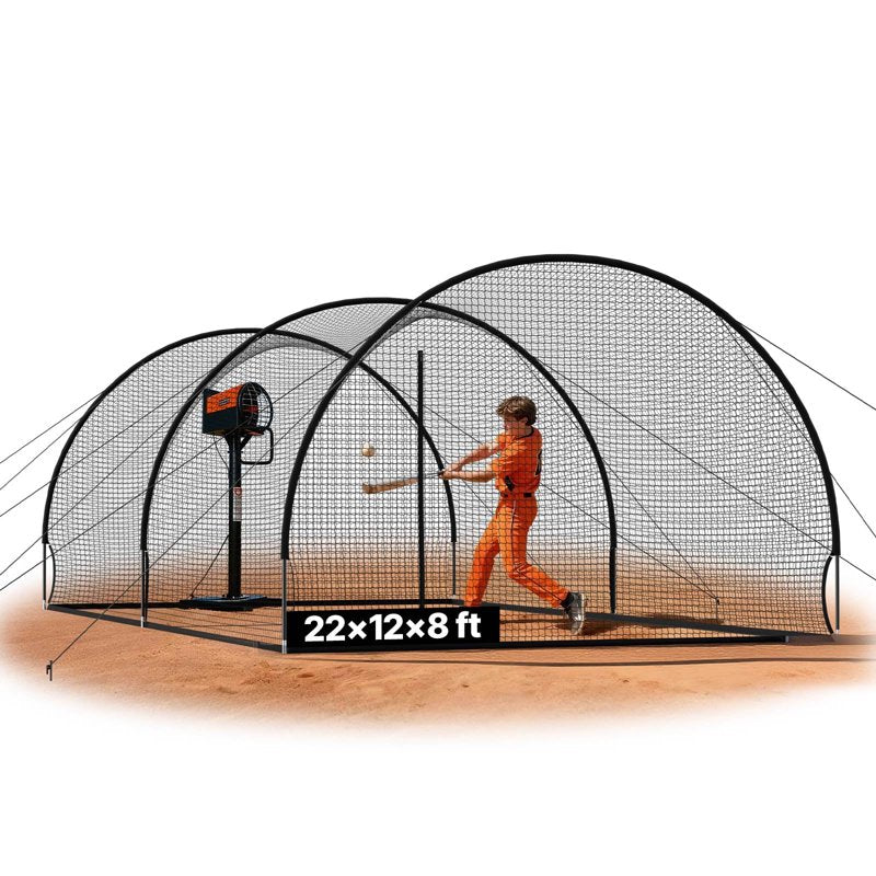 Portable Baseball Batting Cage 22x12 FT with Reinforced Frame & Pitching Machine Opening