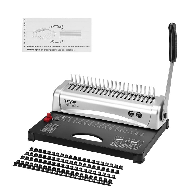 Manual Comb Binding Machine for 450 Sheets with 100 Spines - 21-Hole Office Binder