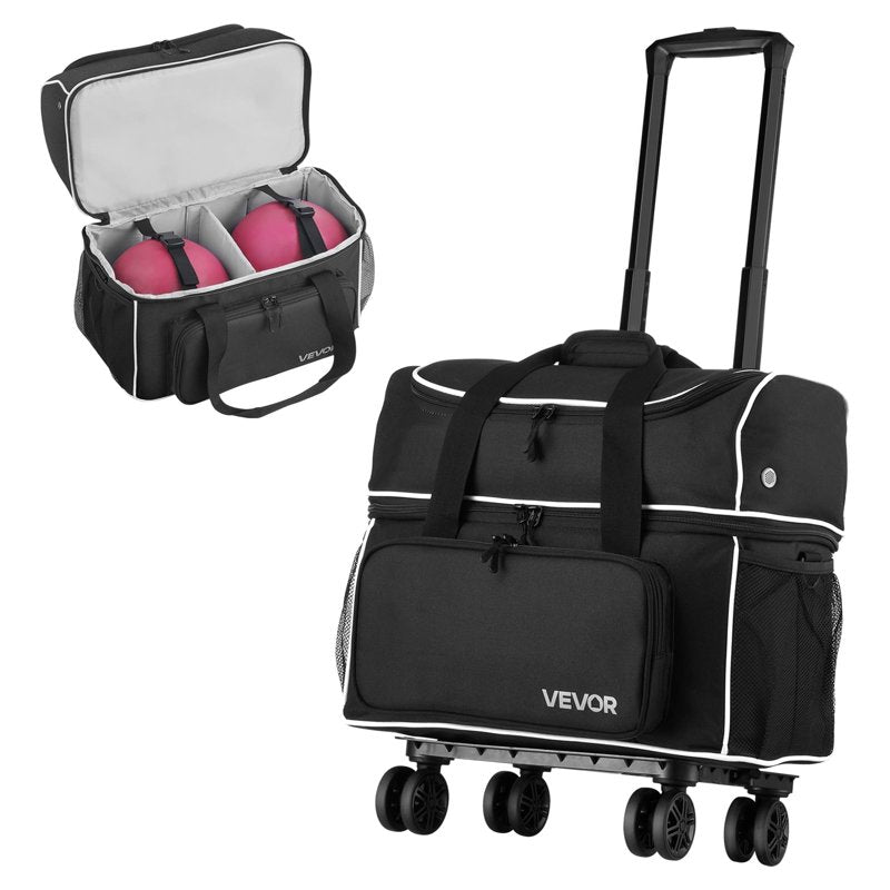 2-Ball Roller Bowling Bag with Shoe Compartment & Wheels - Durable Travel Case
