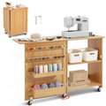 Folding Sewing Table with Storage Shelves and Wheels - Multi-Functional Craft Desk