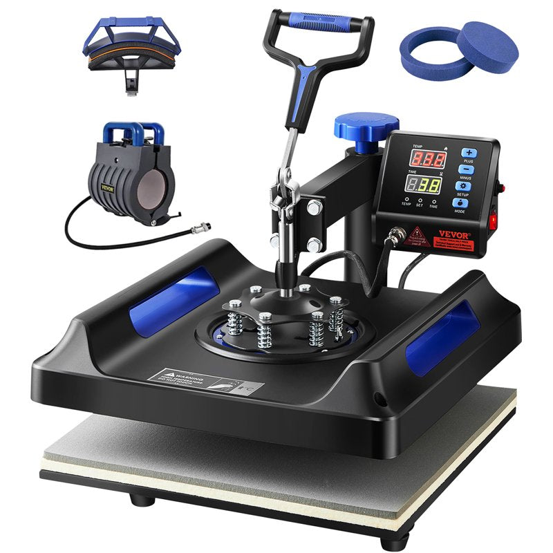 15x15in Heat Press Machine for T-Shirts Mugs Hats Plates - 5 in 1 Digital Swing Away